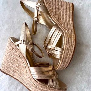 COACH Gold Metallic Dottie Wedge Sandals